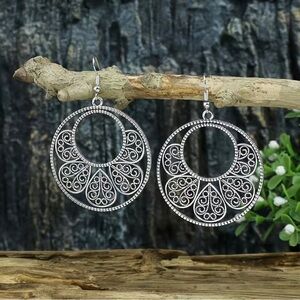 Filigree Oversized Silver Hoop Earrings